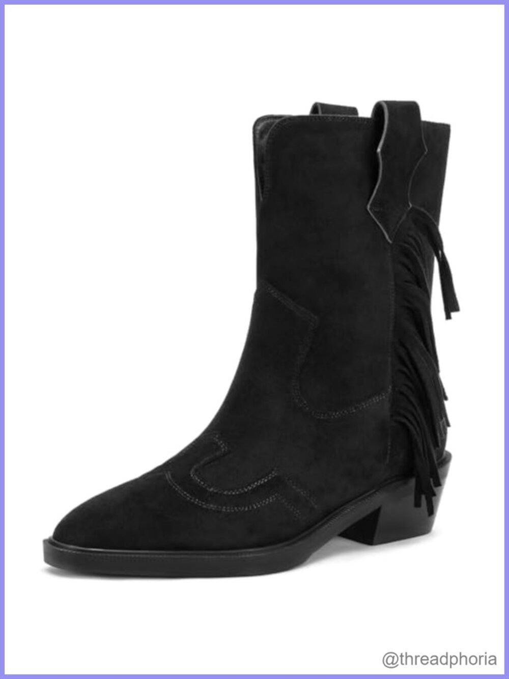 Fringe Western Cowboy Mid Calf Boots Pointed Toe Suede